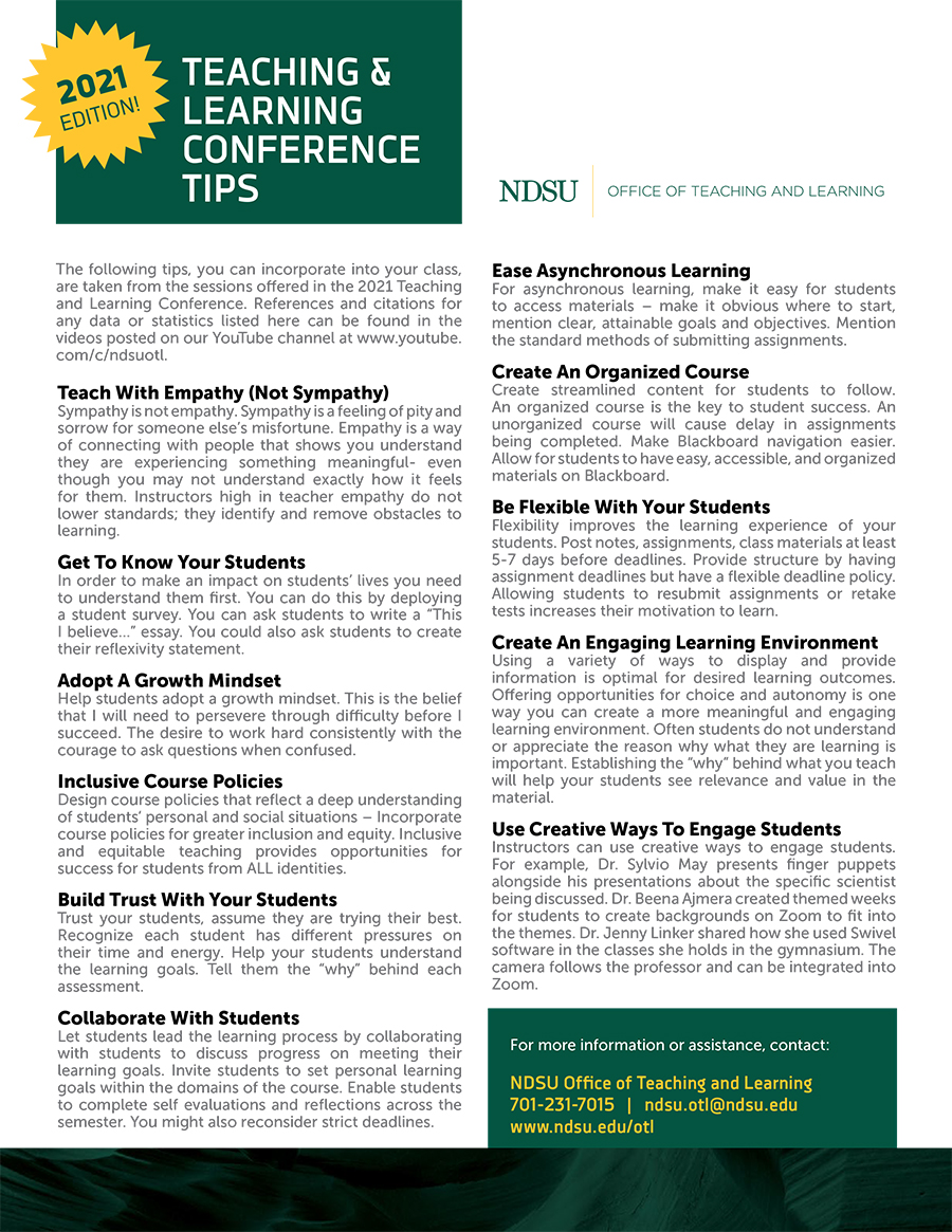 2021 Teaching & Learning Conference Tips Sheet