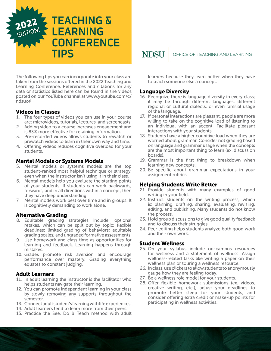 2022 Teaching & Learning Conference Tips Sheet