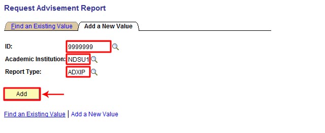 View of Add a New Value screen with entry fields highlighted