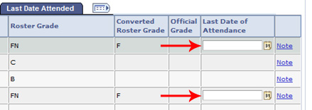 Screen shot showing Last Date Attended entry field in Campus Connection