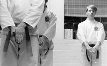 Brian Slama and two other students demonstrate the beginning of the Naihanchin Shodan, a base form or kata that technique is derived from.