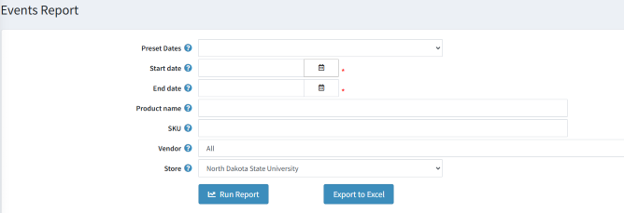 A screenshot of the Nelnet Events Report screen. 