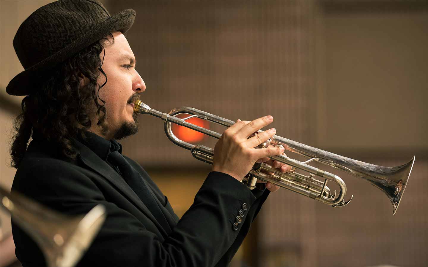 Student playing trumpet
