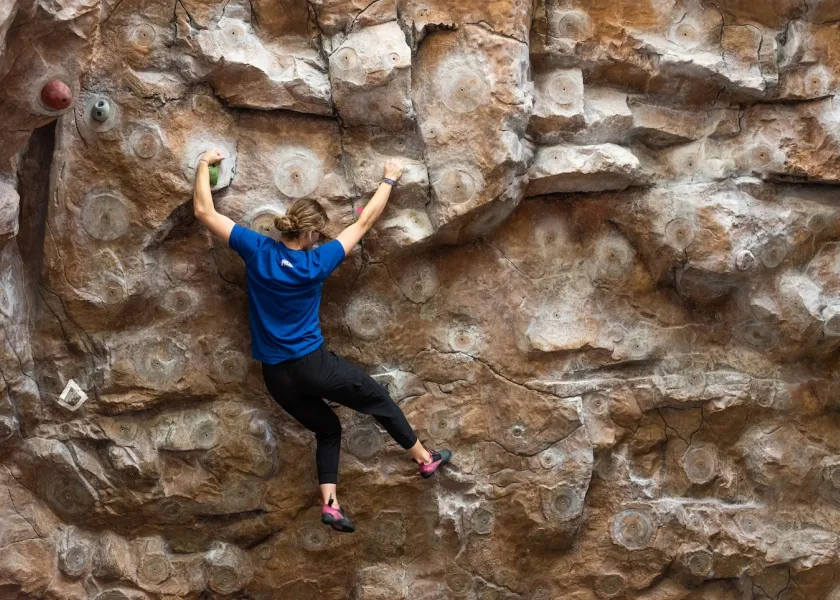 Photo of the climbing wall at Wallman Wellness Center
