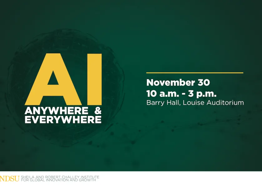 The Challey Institute is pleased to present an all-day event on Artificial Intelligence on Thursday, Nov. 30, in the Louise S. Barry Auditorium at NDSU’s Barry Hall.