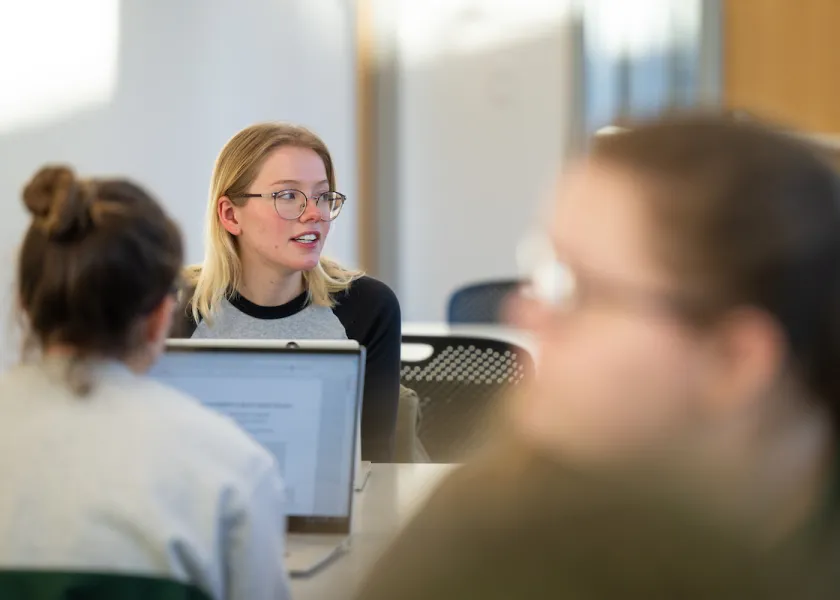 Photo of an NDSU student in class