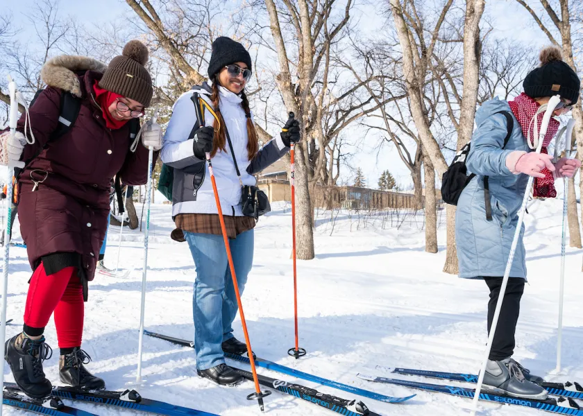 Photo of NDSU students cross country skiing