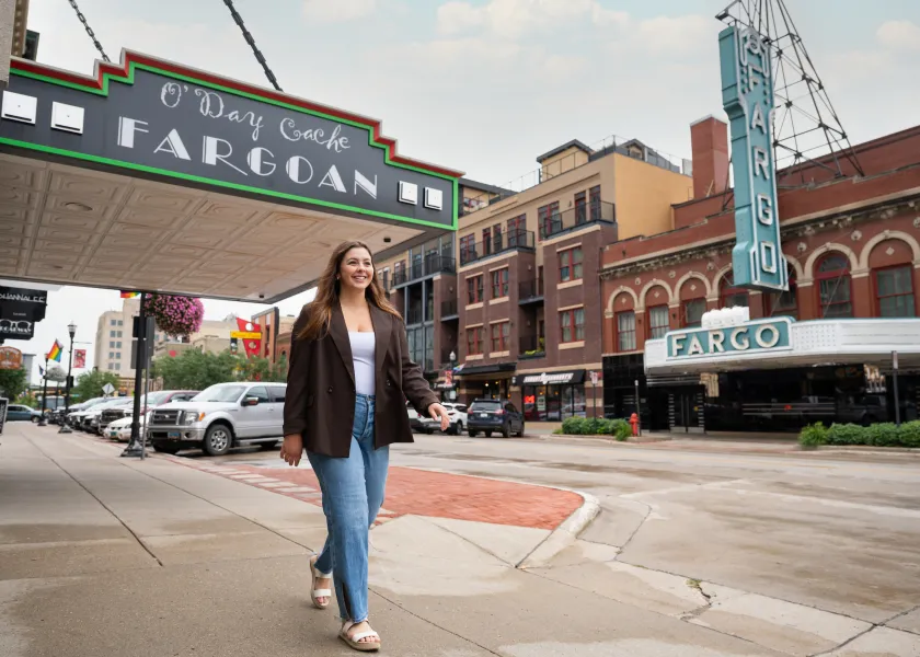 Student Kaylee Weigel in downtown Fargo