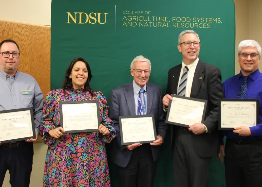 Faculty and staff from the NDSU College of Agriculture, Food Systems, and Natural Resources were presented with the student-selected 2023-24 Aggies Awards 