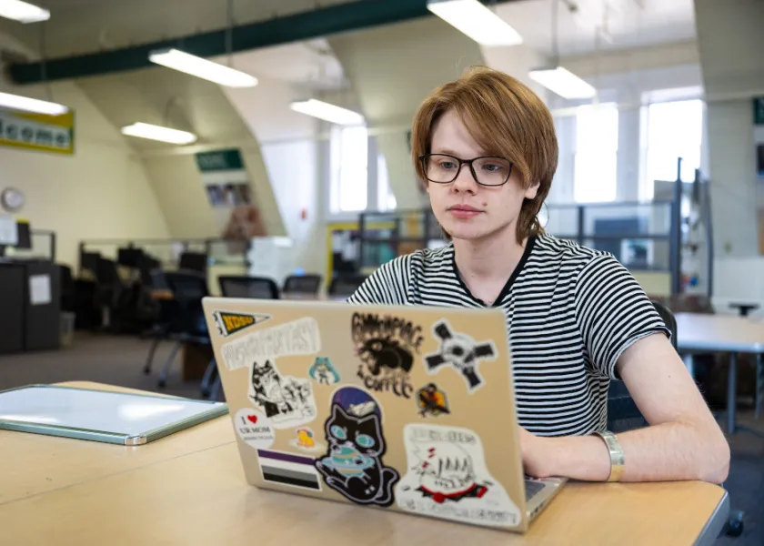 Palmer working on laptop