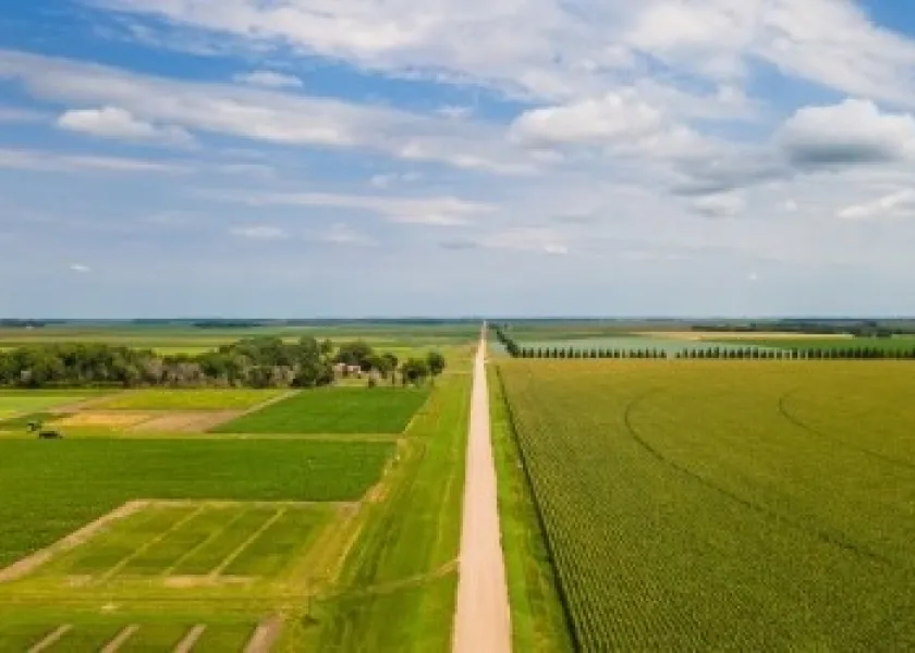 a dirt road running between two dirt roads in North Dakota
