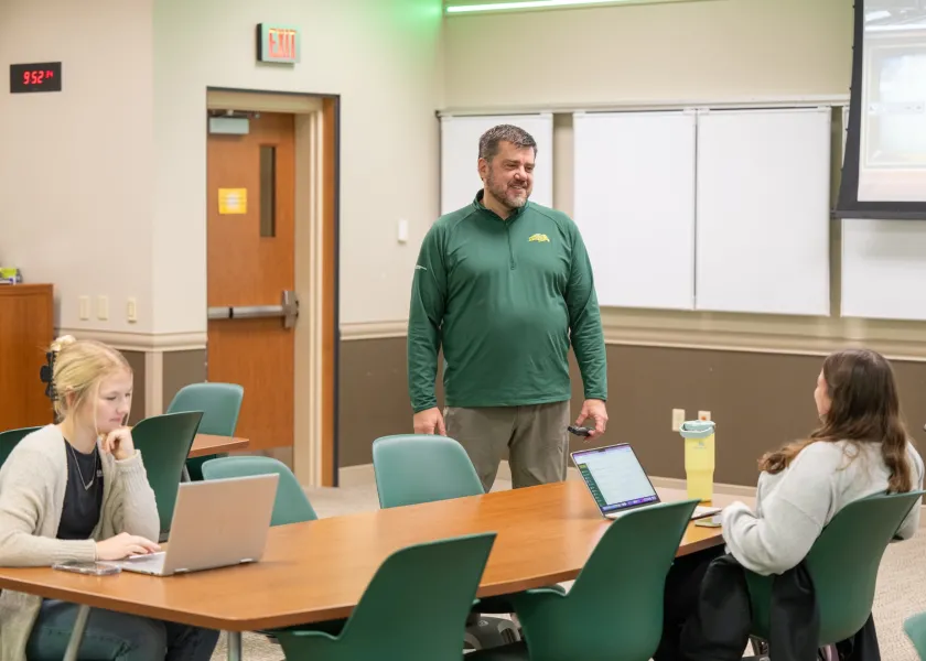 NDSU professor Eric Gjerdevig lecturing to his class