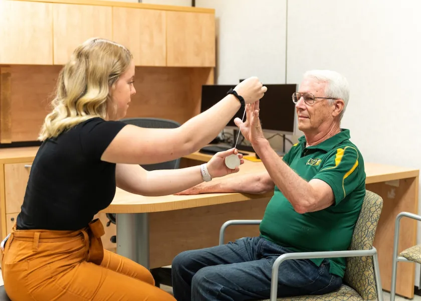 an NDSU student working on a healthy aging study
