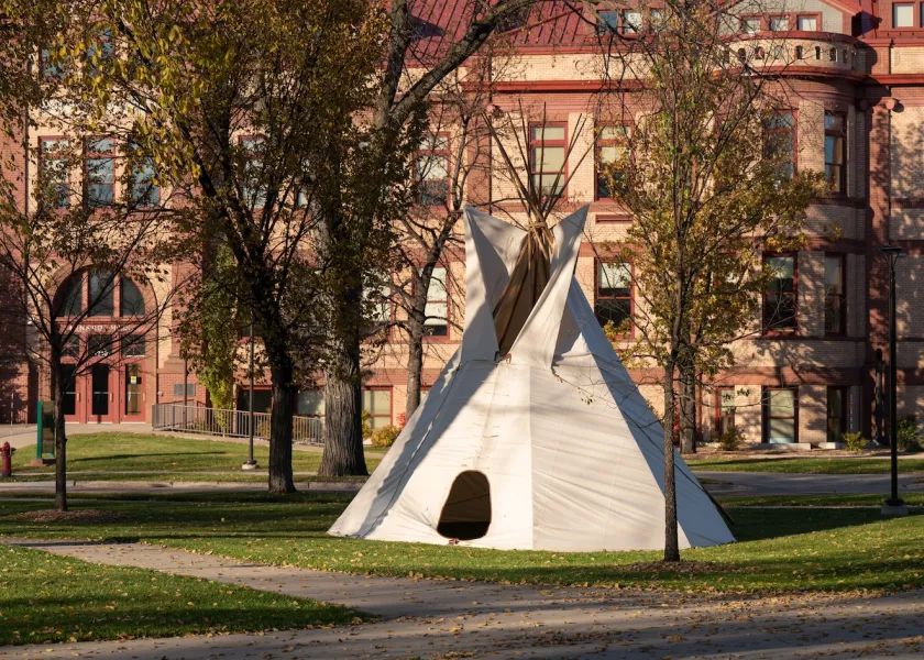 a teepee set up on NDSU campus
