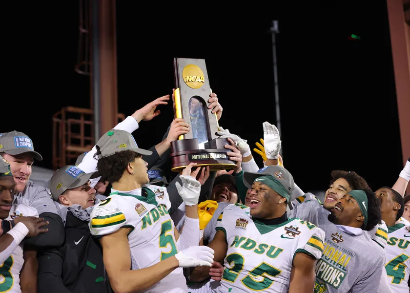 Bison football team celebrating their national championship win