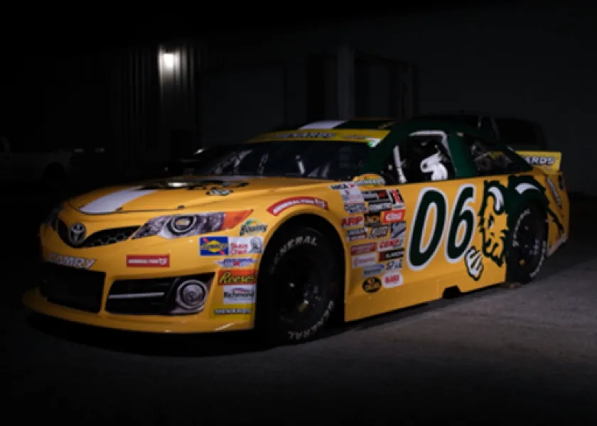 NDSU themed racecar driven by NDSU student Bryce Haugeberg