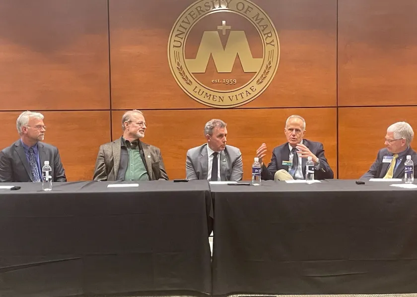 Greg Lardy at an Ag and energy discussion panel at University of Mary in Bismarck.