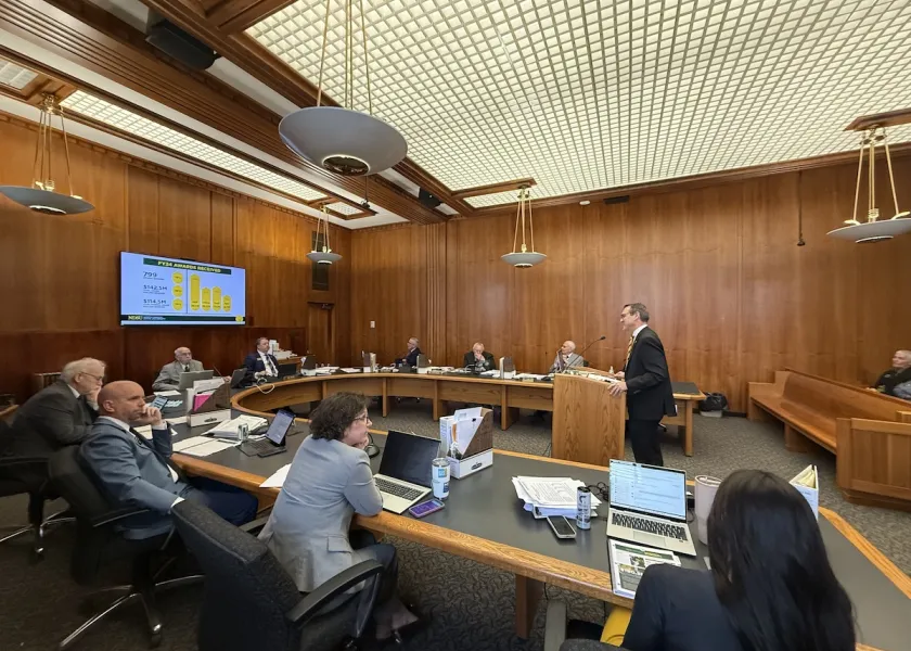 NDSU President David Cook testifying during the legislative session
