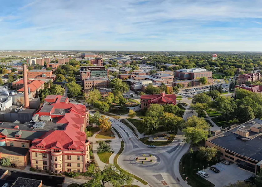 panoramic aerial photo of campus