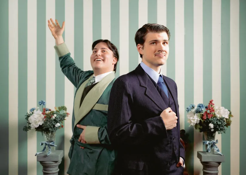 NDSU theatre students Jack Libner and Ethan Suriano on the set of their performance “The Importance of Being Earnest” 