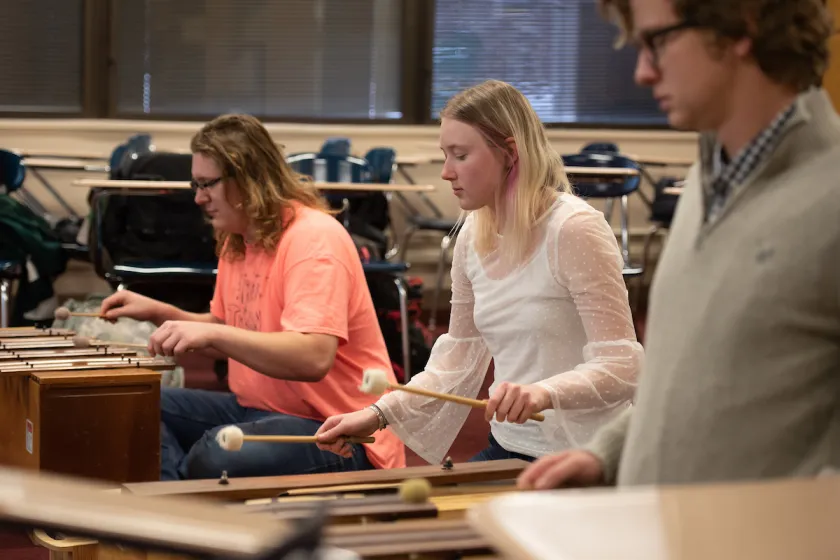 NDSU music students playing percussion instruments
