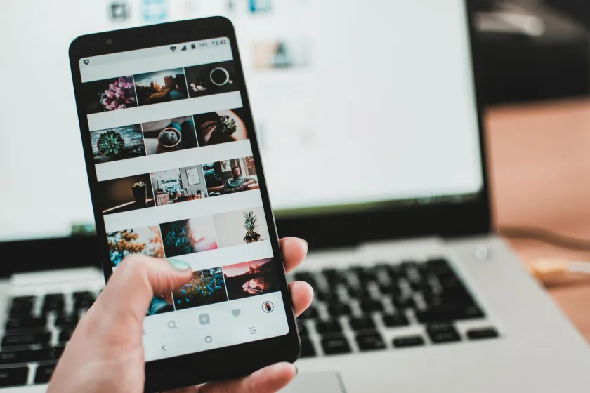 close up view of rows of photos on a mobile device