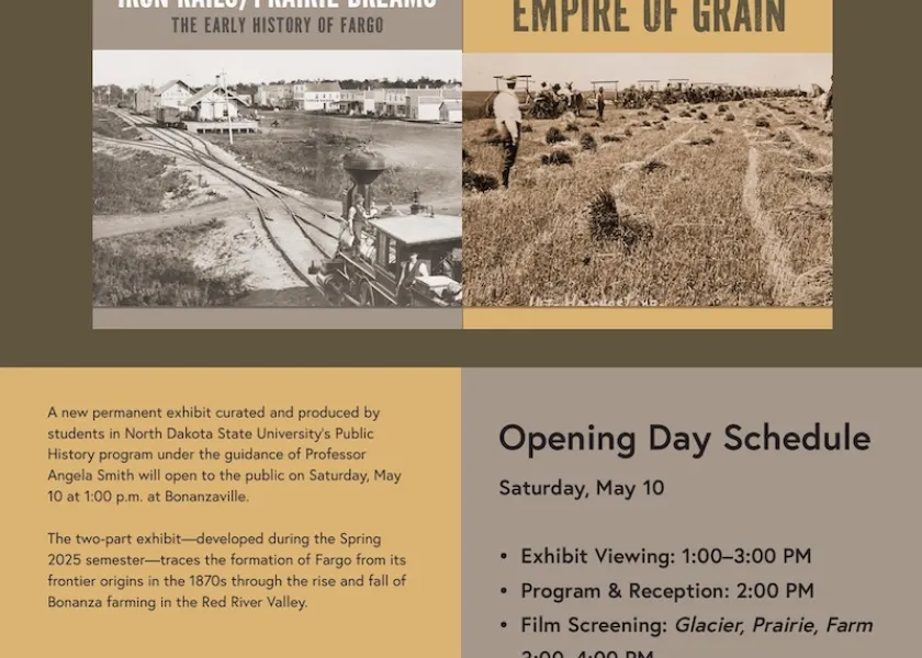 A poster for the NDSU Museum Studies exhibit at Bonanzaville.