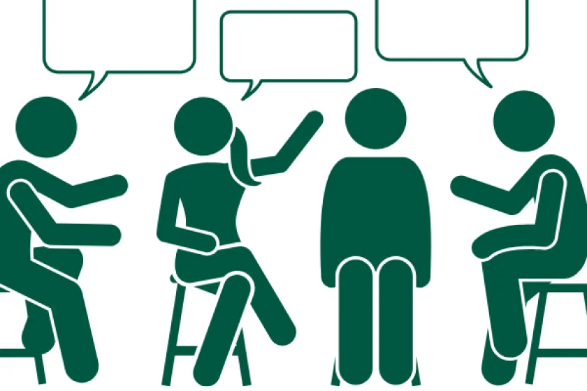 4 people discussing together