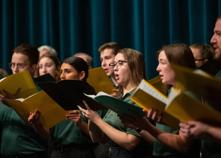 Students in NDSU's choir sing for an audience.