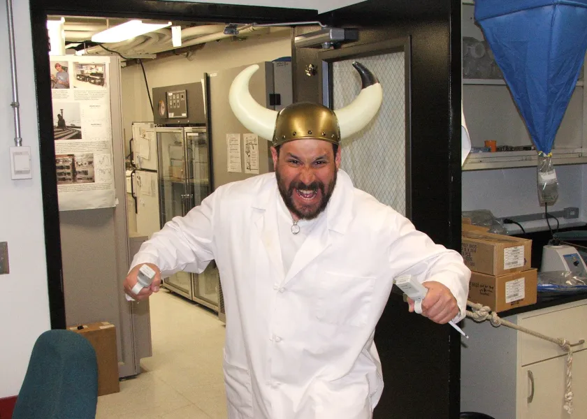 A scientist having too much fun with pipetts. 