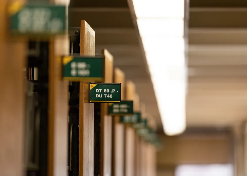 Rows of books inside of the Main Library.