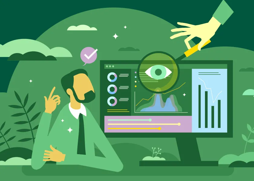 A graphic showing a person working on a computer.