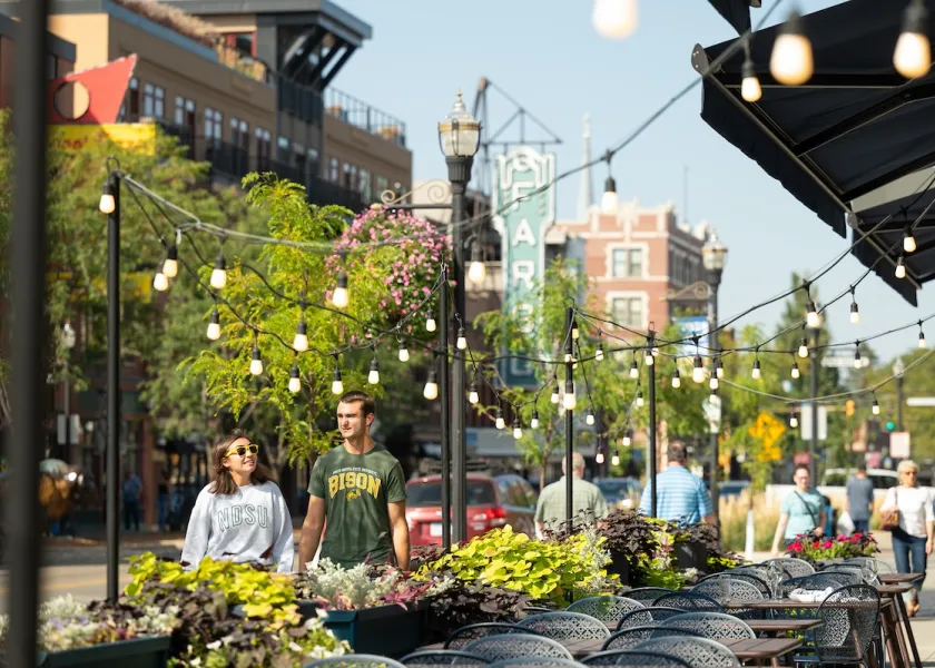 NDSU students walk in downtown Fargo. 