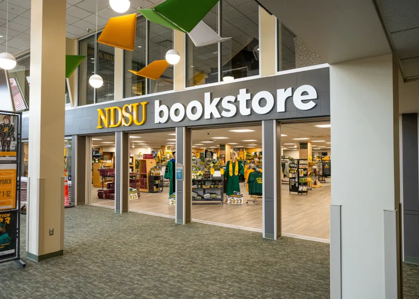 The outside of the NDSU Bookstore in the Memorial Union.
