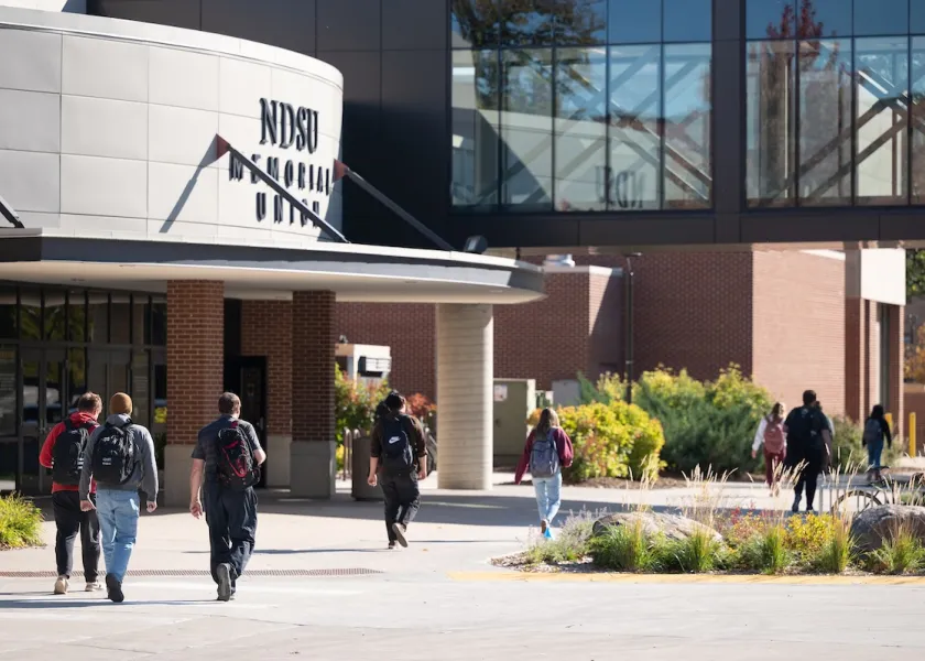 Students walking near Memorial Union.