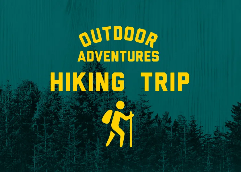 Outdoor Adventures Hiking Trip graphic with hiker logo