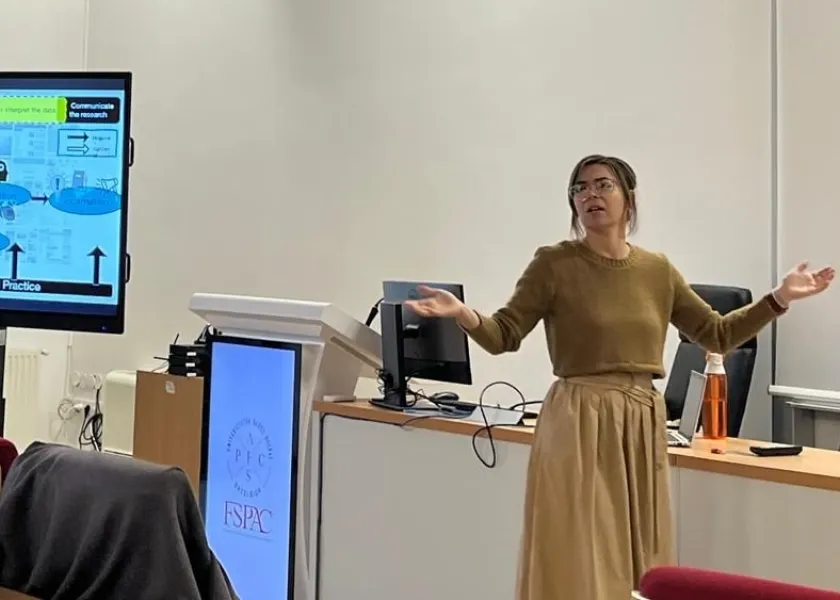 NDSU professor teaching in Romania.