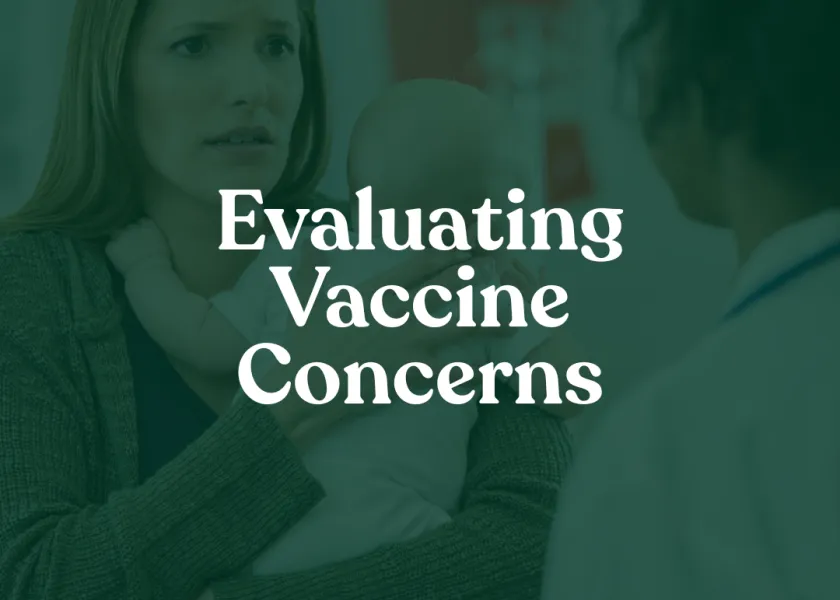 The words "Evaluating Vaccine Concerns" overlayed on a green background