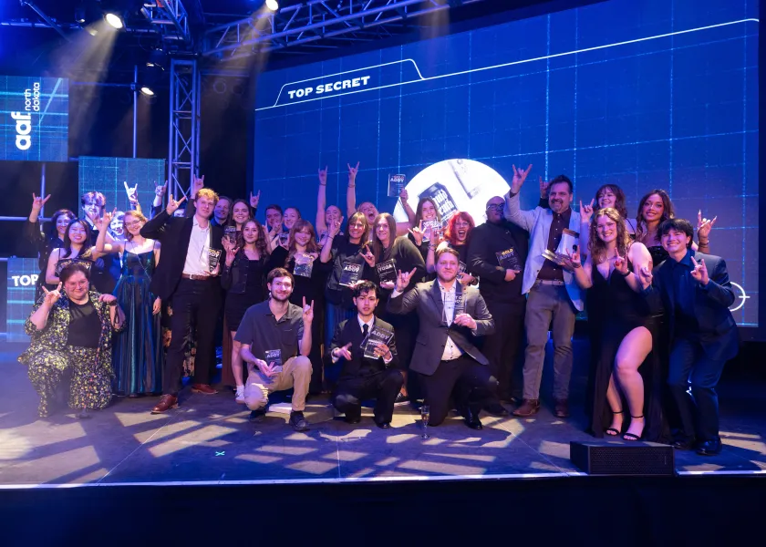 NDSU students in the School of Design pose for a photo at the ADDY's awards event.