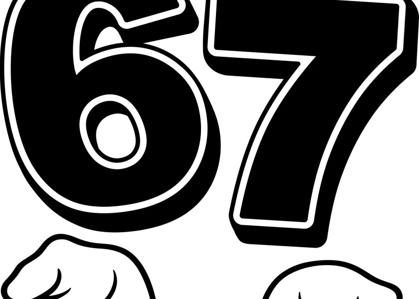 67 with hands beneath the six and seven