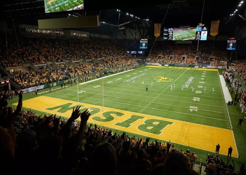The NDSU football field in the Fargodome.