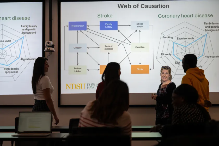 Public Health professor and students presenting during class