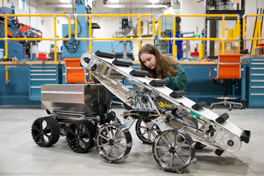 NDSU Software Engineering major Kaitlyn Nickel works on a robotics project