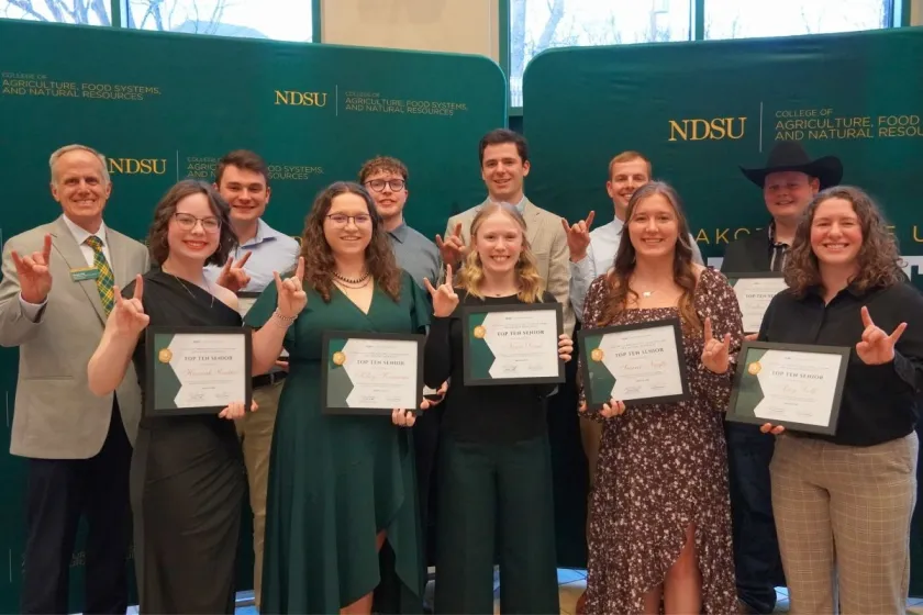 North Dakota State University’s College of Agriculture, Food Systems, and Natural Resources is proud to announce its Top 10 Seniors pose for a photo.