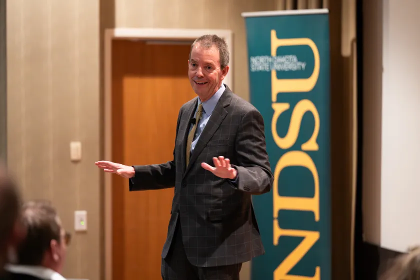 Marshall Stewart gives his presentation during his presidential interview visit