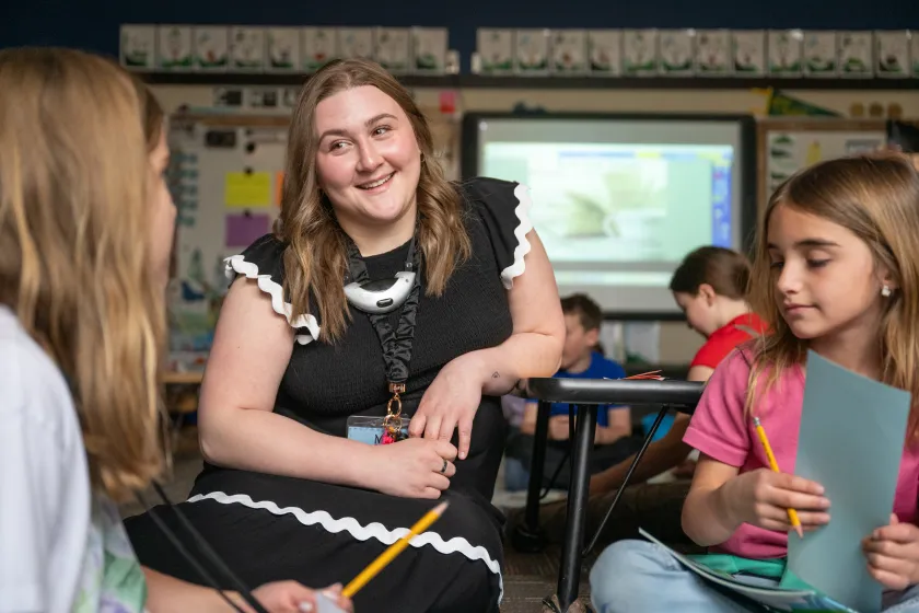 NDSU graduate Abigail Becher helping students