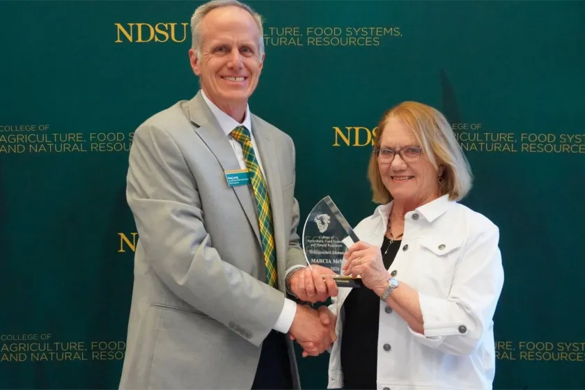 Marcia P. McMullen, Emeritus Professor of plant pathology, poses for a photo.