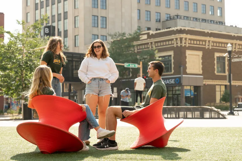 NDSU students in Broadway Square.