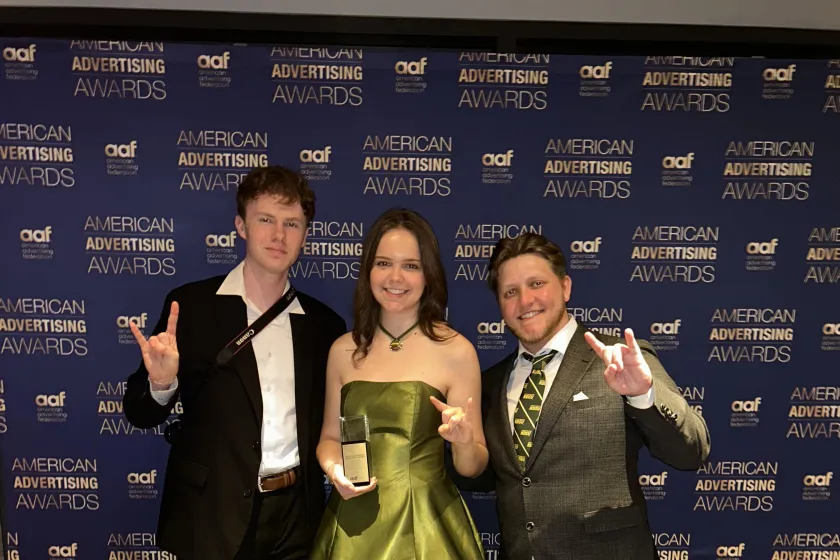 Tyler Halstenson, Emma Rehder and Anthony Tortorice at the National ADDYs.