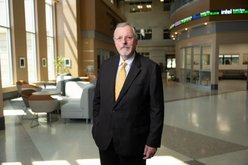 Robert L. Mayo, poses for a photo in NDSU's Barry Hall.